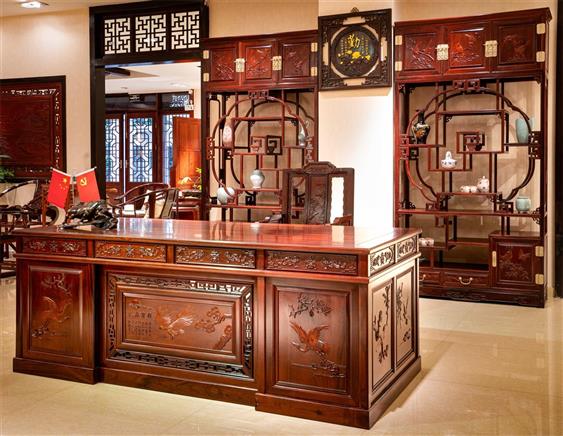 絲翎檀雕春色滿園書桌